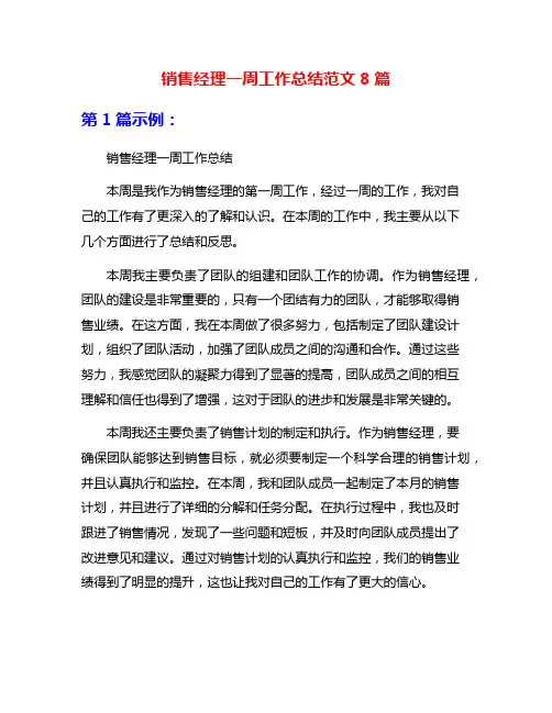 销售经理一周工作总结范文8篇