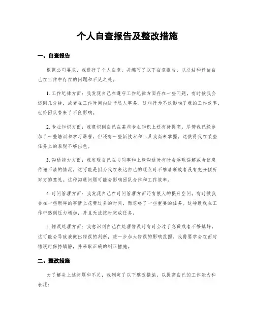 个人自查报告及整改措施
