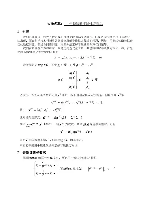 牛顿法解非线性方程组实验报告