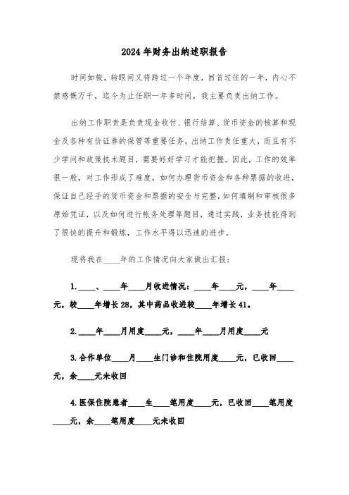 2024年财务出纳述职报告（五篇）