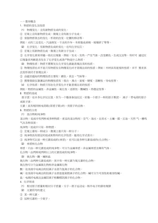 中考中常用到的化学基础知识及规律总结.