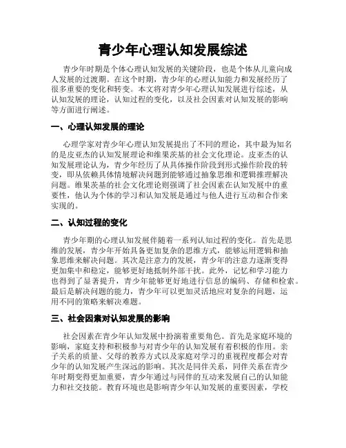 青少年心理认知发展综述