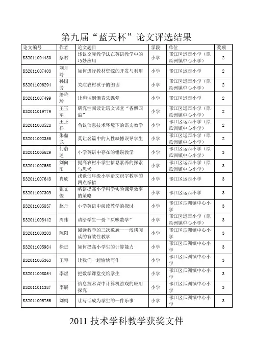 2011蓝天杯和技术论文获奖文件