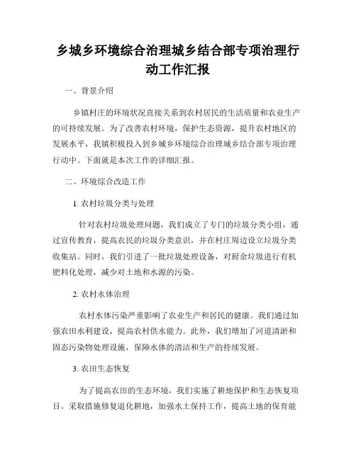 乡城乡环境综合治理城乡结合部专项治理行动工作汇报