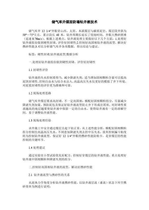 储气库井煤层防塌钻井液技术