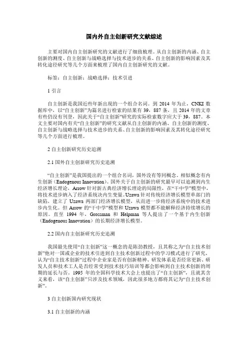 国内外自主创新研究文献综述