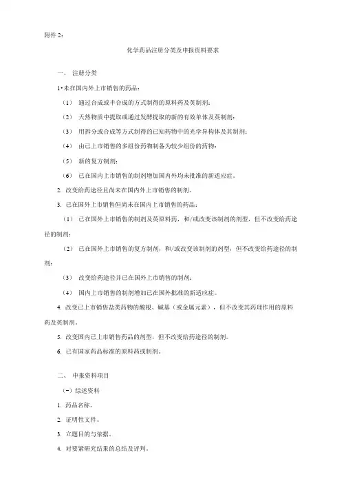 化学药品注册分类及申报资料要求