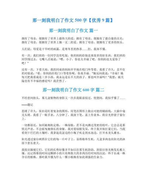 那一刻我明白了作文500字【优秀9篇】