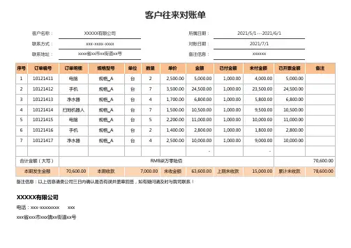 客户往来对账单模板