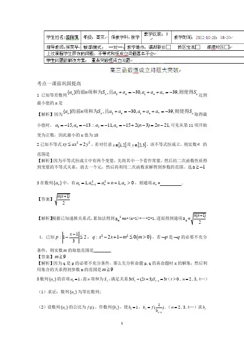 无锡新领航教育咨询有限公司2013届高三数学函数恒成立问题(教师版)