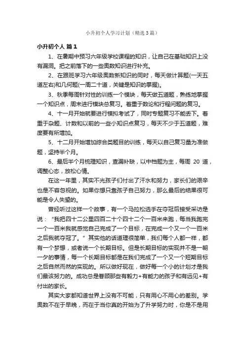 小升初个人学习计划（精选3篇）
