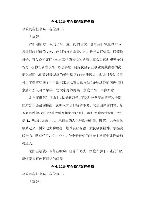 企业2020年会领导致辞多篇