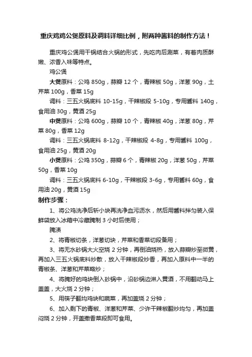 重庆鸡鸡公煲原料及调料详细比例，附两种酱料的制作方法！