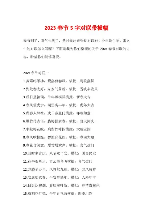 2023春节5字对联带横幅