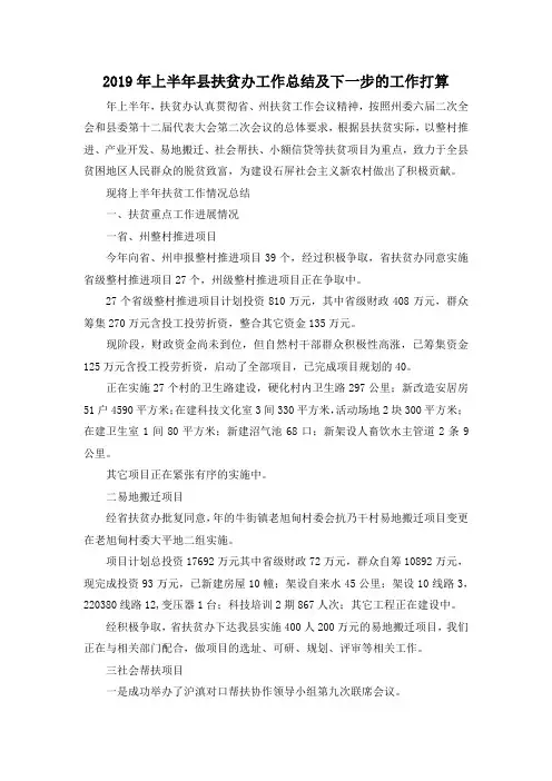 最新-2019年上半年县扶贫办工作总结及下一步的工作打算 精品