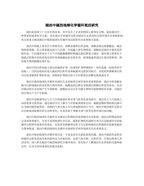 湖泊中硫的地球化学循环效应研究