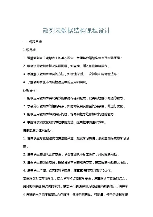 散列表数据结构课程设计