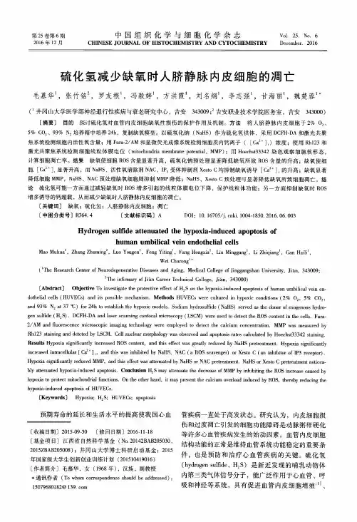 硫化氢减少缺氧时人脐静脉内皮细胞的凋亡