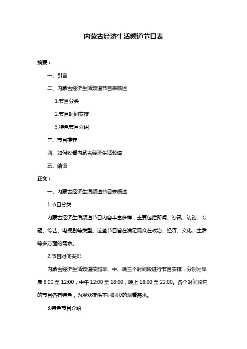 内蒙古经济生活频道节目表