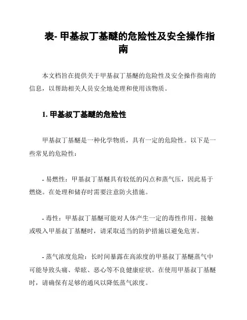表- 甲基叔丁基醚的危险性及安全操作指南