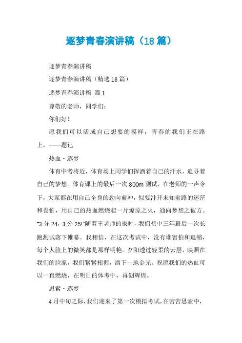 逐梦青春演讲稿(18篇)