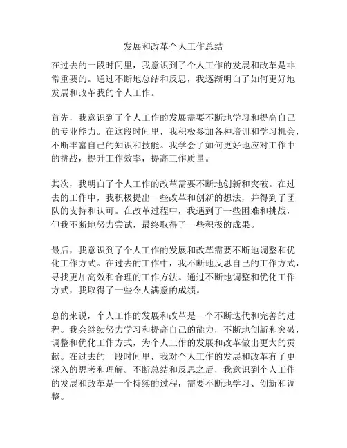 发展和改革个人工作总结