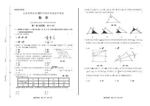 历年真题2017年山东省枣庄市中考初三九年级毕业考试数学真题试卷后附答案下载