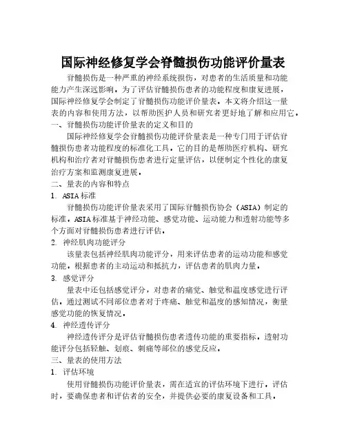 国际神经修复学会脊髓损伤功能评价量表