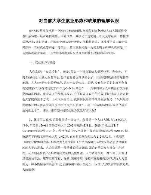 对当前大学生就业形势和政策的理解认识