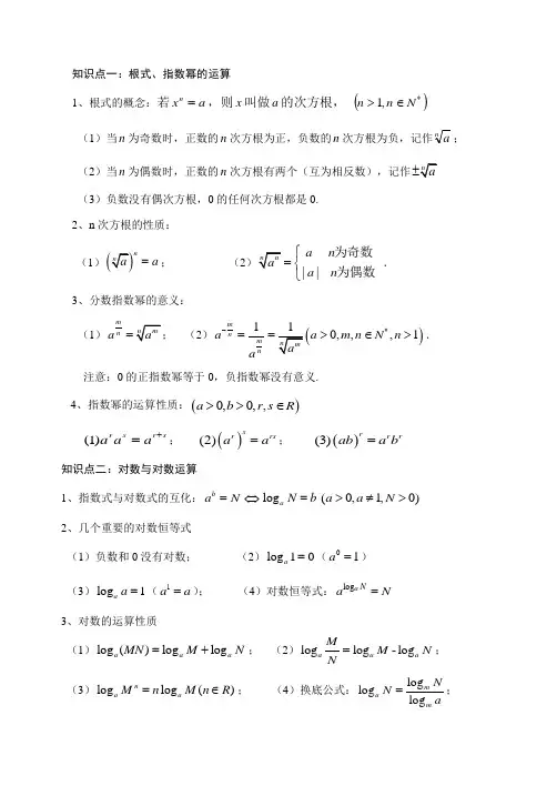 指数对数幂函数知识点汇总