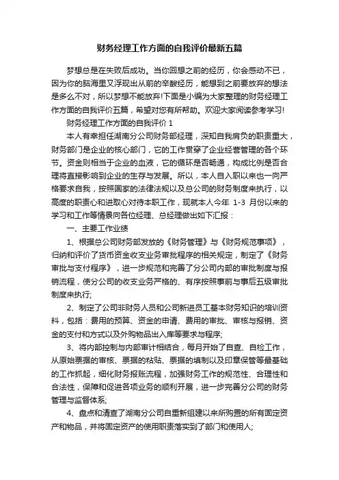 财务经理工作方面的自我评价最新五篇