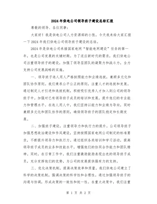 2024年供电公司领导班子建设总结汇报