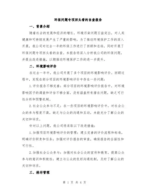 环保问题专项回头看的自查报告