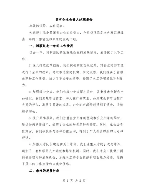 国有企业负责人述职报告