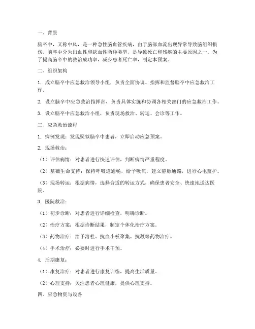 脑卒中应急救治预案