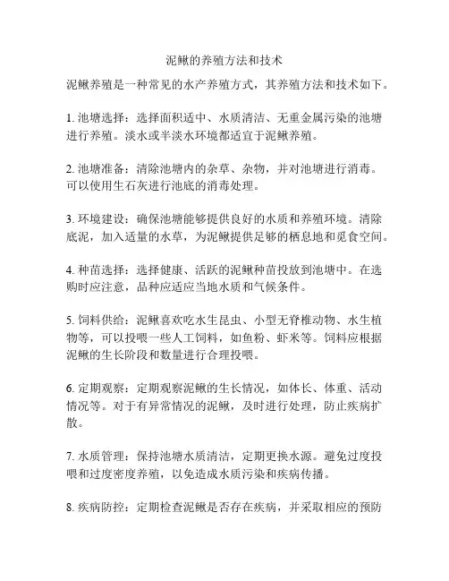 泥鳅的养殖方法和技术