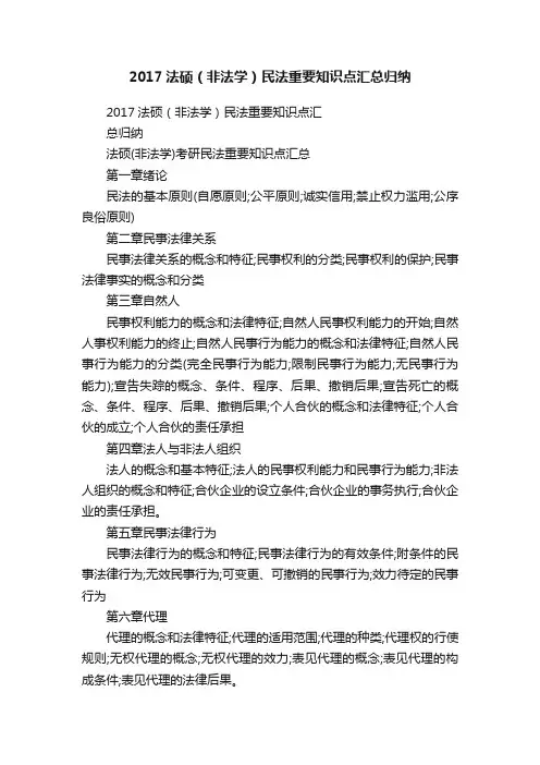 2017法硕（非法学）民法重要知识点汇总归纳