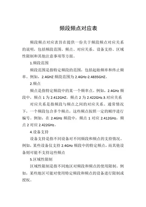 频段频点对应表