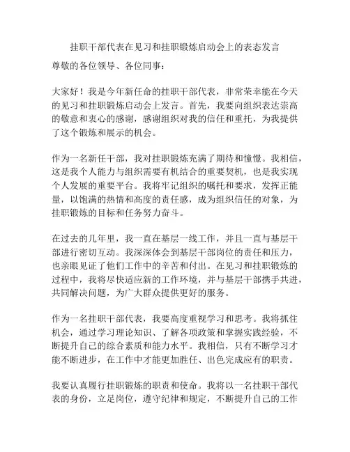 挂职干部代表在见习和挂职锻炼启动会上的表态发言