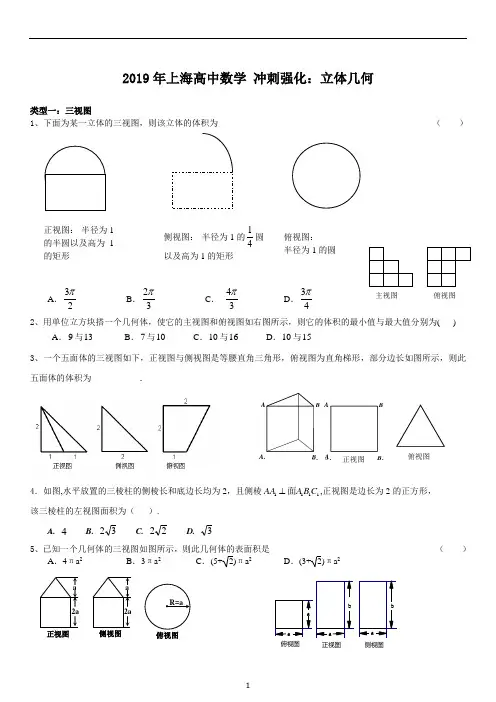 2019年上海高中数学 强化训练 立体几何2