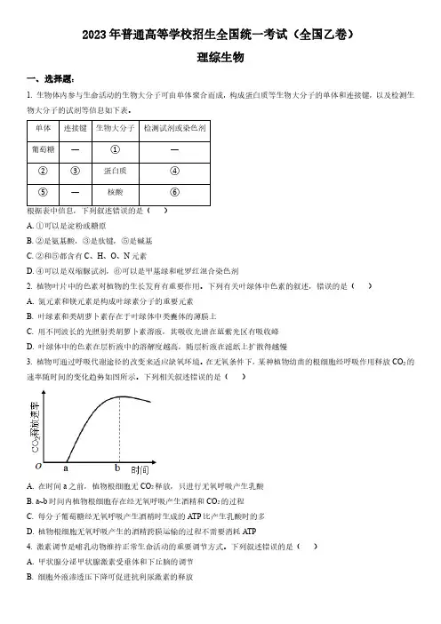 2023年高考全国乙卷生物试题(含答案详解)