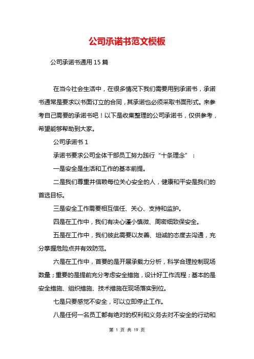 公司承诺书范文模板