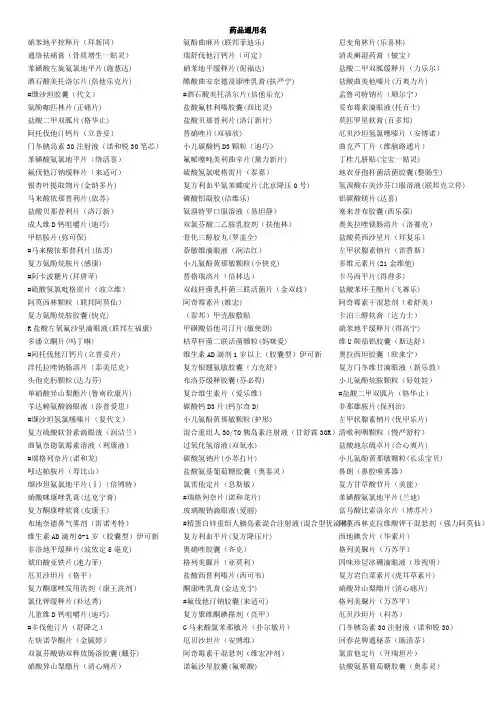 常用药品通用名