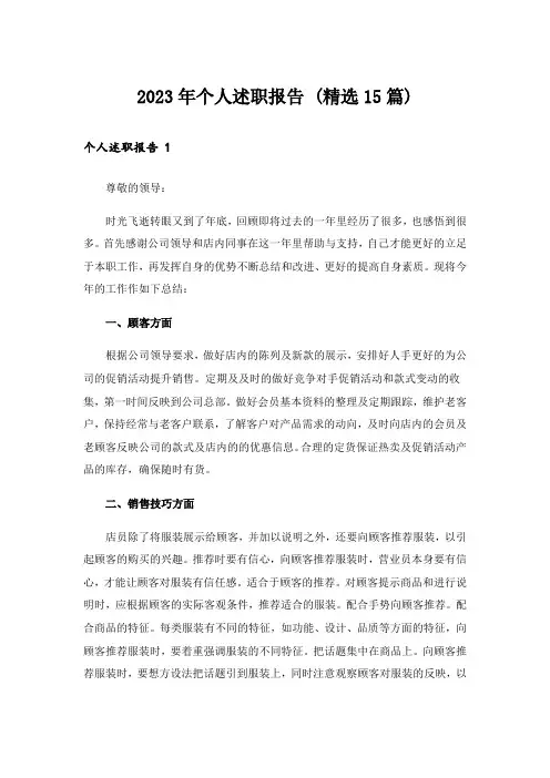 2023年个人述职报告 (精选15篇)