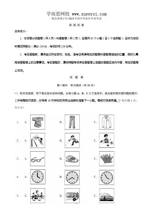 2014年湖北省咸宁市中考试题(英语)