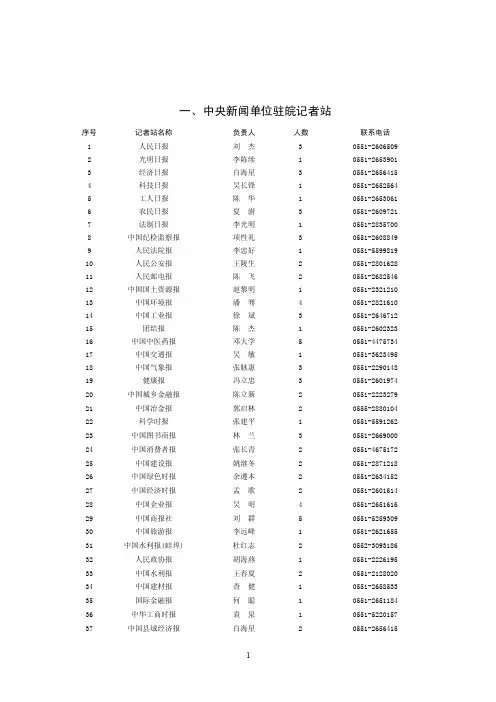 一、中央新闻单位驻皖记者站