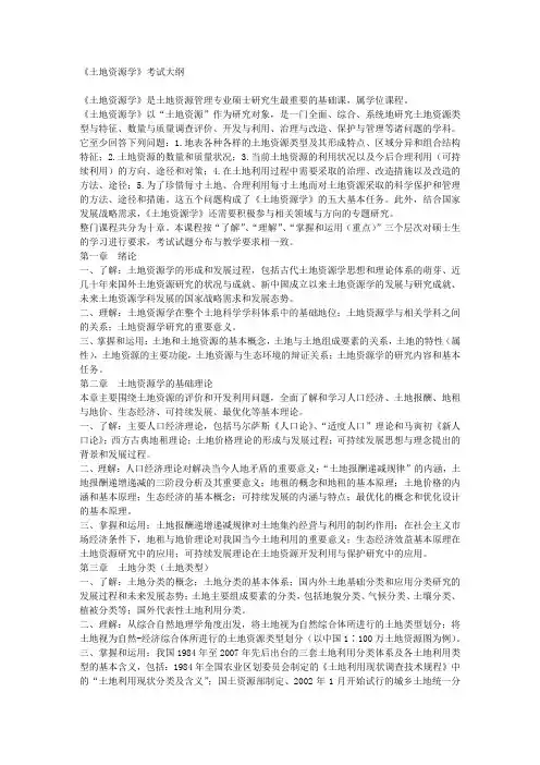 土地资源学 大纲