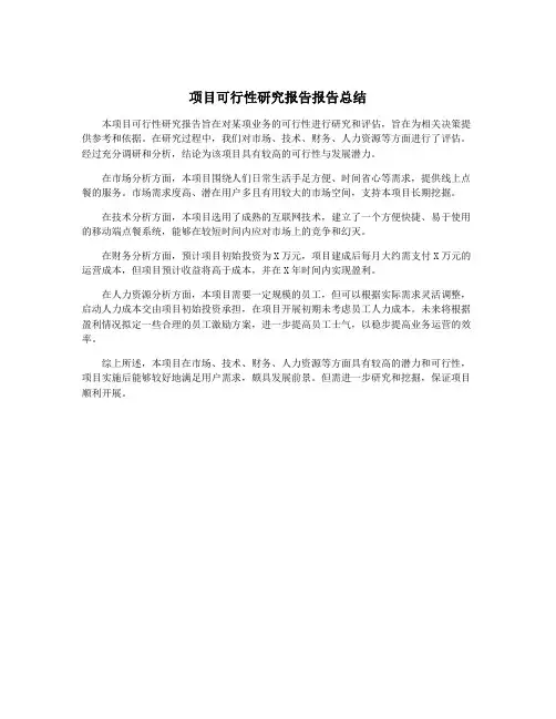 项目可行性研究报告报告总结