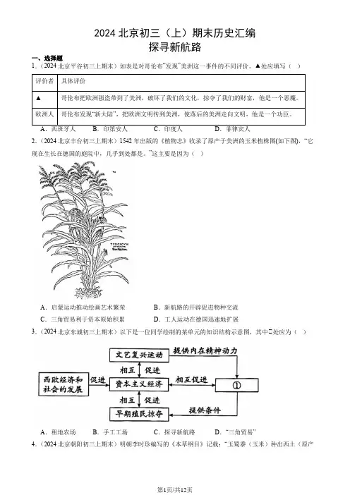 2024北京初三(上)期末历史汇编：探寻新航路