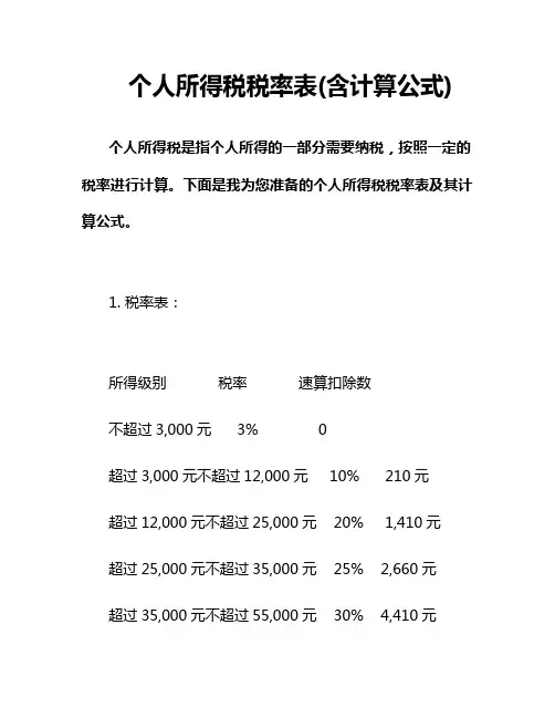 个人所得税税率表(含计算公式)
